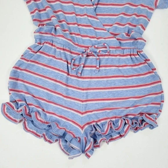 La Vie en Rose romper striped ruffles short rayon short sleeve summer spring - Picture 6 of 14